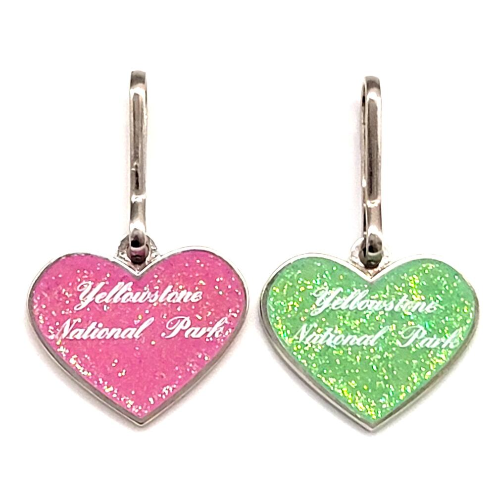Yellowstone Heart Glitter Zipper Pull Charm Pink Green Lot 2